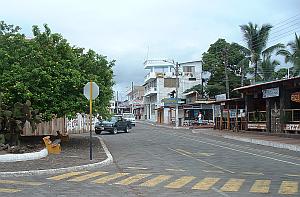 Dawn street scene in Puerto Ayora, Galapagos Islands.